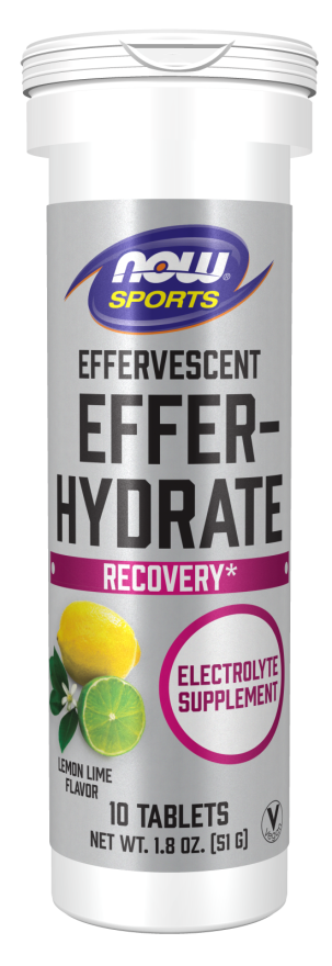 NOW Sports Nutrition, Effervescent Effer-Hydrate, Electrolyte Supplement, Recovery*, Lemon Lime, 10 Tablets