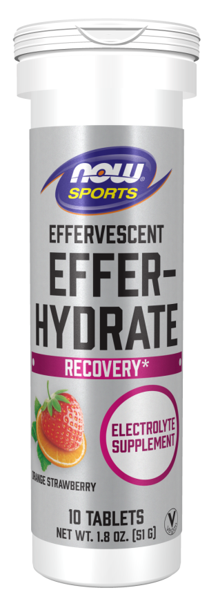 NOW Sports Nutrition, Effervescent Effer-Hydrate, Electrolyte Supplement, Recovery*, Orange Strawberry, 10 Tablets