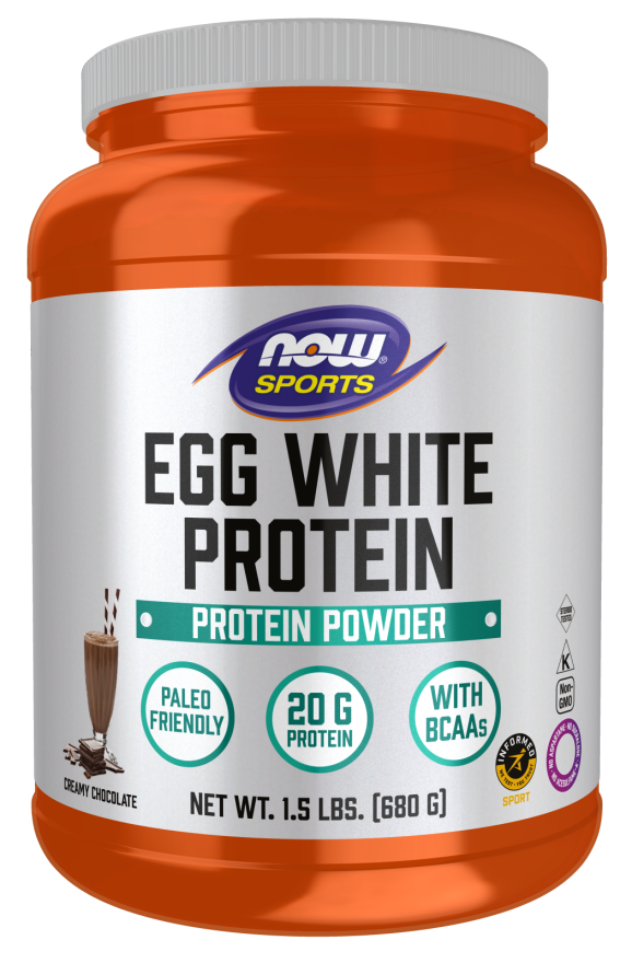 NOW Sports Nutrition, Egg White Protein, 20 g With BCAAs, Creamy Chocolate Powder, 1.5-Pound