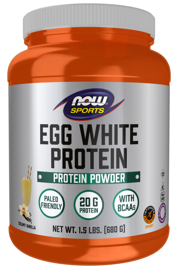 NOW Sports Nutrition, Egg White Protein, 20 g With BCAAs, Creamy Vanilla Powder, 1.5-Pound