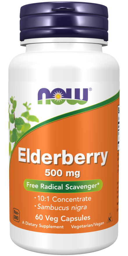 NOW Supplements, Elderberry (Sambucus nigra)500 mg, 10:1 Concentrate, 60 Veg Capsules