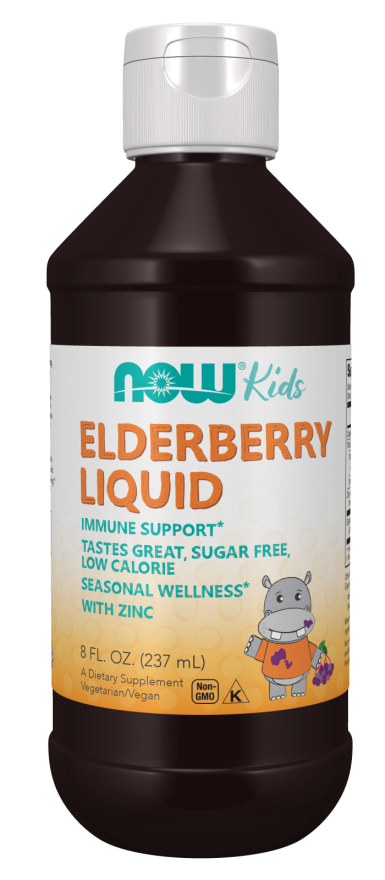 NOW Supplements, Liquid Elderberry for Kids with Zinc and Astragalus, Immune Support*, 8-Ounce