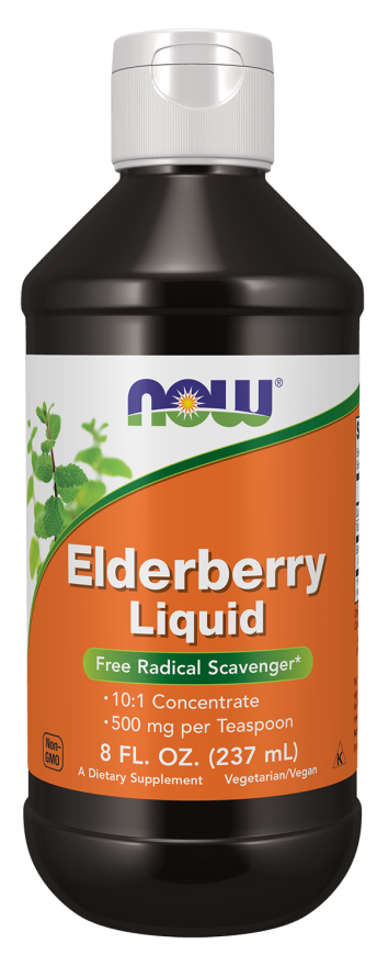 NOW Supplements, Elderberry Liquid 500 mg, 10:1 Concentrate, Free Radical Scavenger*, 8-Ounce