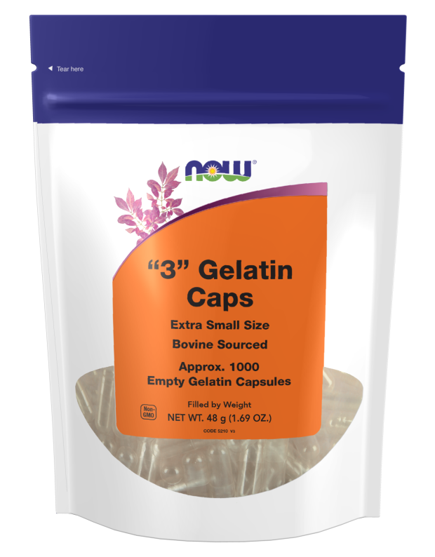 NOW Supplements, Empty Gelatin Capsules, #3, Bovine Sourced, Extra Small Size, Filled by Weight, 1,000 Gel Capsules