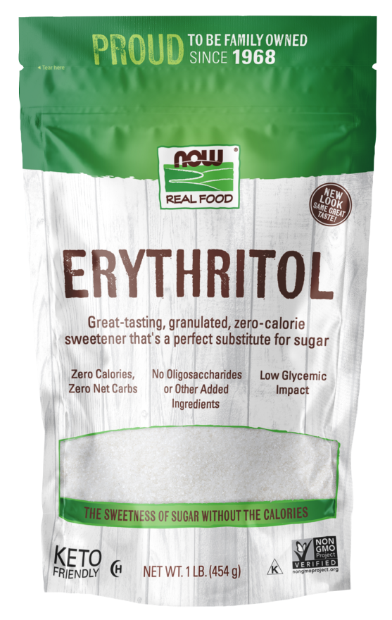 NOW Foods, Erythritol, Great-Tasting Sugar Replacement, Zero Calories, Low Glycemic Impact, Kosher, 1-Pound (Packaging May Vary)