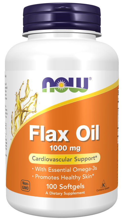 NOW Supplements, Flax Oil 1,000 mg made with Organic Flax Oil, Cardiovascular Support*, 100 Softgels