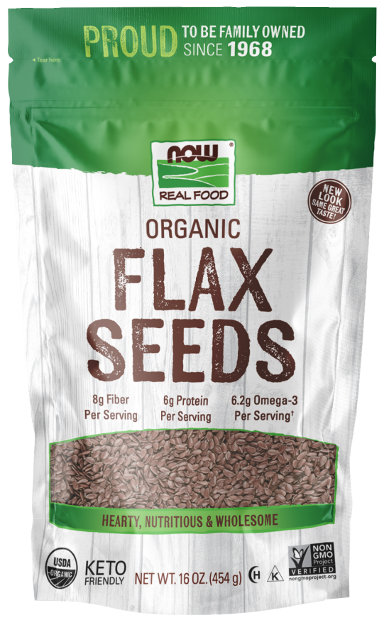 NOW Foods, Organic Flax Seeds, Source of Essential Fatty Acids and Fiber, Certified Non-GMO, Kosher, 1-Pound (Packaging May Vary)