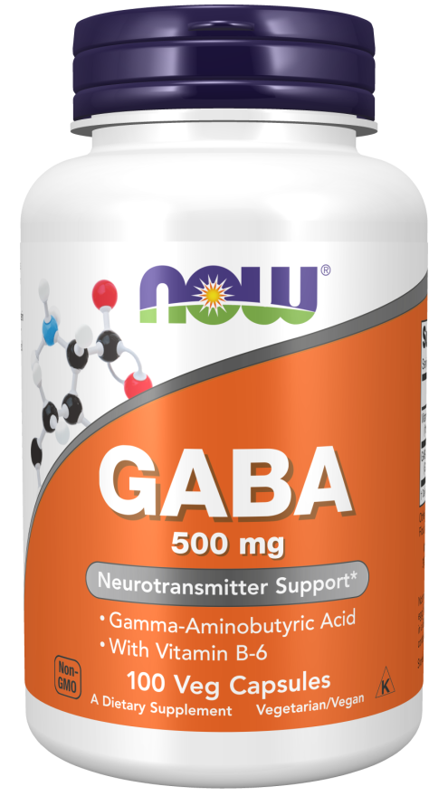 NOW Supplements GABA 500 mg Capsules, Premium GABA Supplement for Stress Relief, Vegetarian, Vegan, and Kosher Friendly, Ideal for Balanced Brain Function*, 100 Tablets