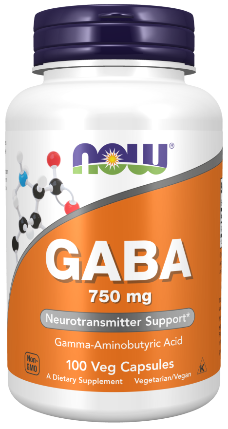 NOW Supplements, GABA (Gamma-Aminobutyric Acid) 750mg, Neurotransmitter Support*, 100 Veg Capsules