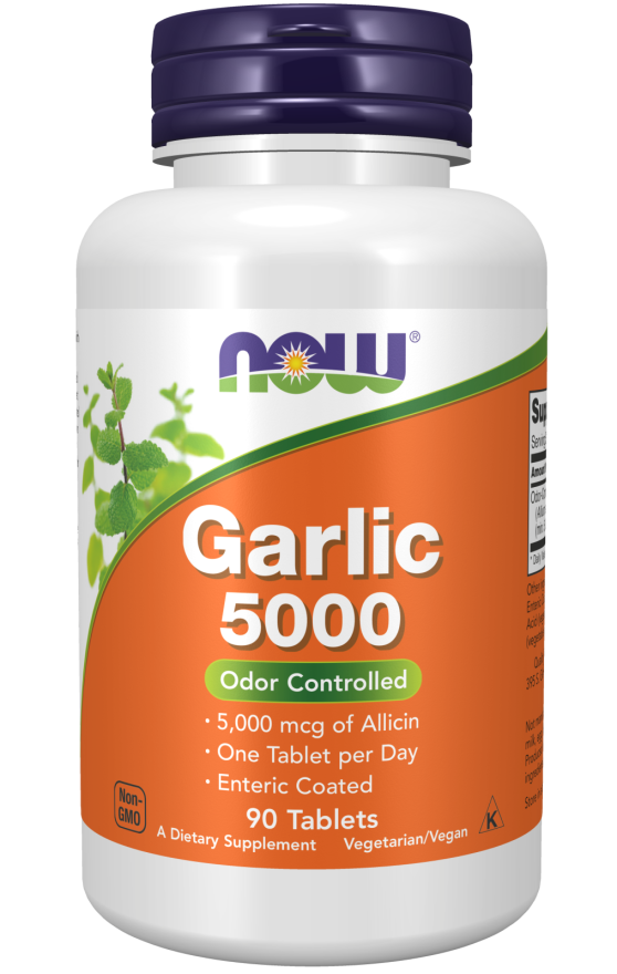 NOW Supplements, Garlic 5,000 (Allium sativum), Enteric Coated, Odor Controlled, 90 Tablets