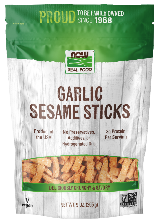 Now Foods Sesame Sticks, Garlic, 9-Ounce