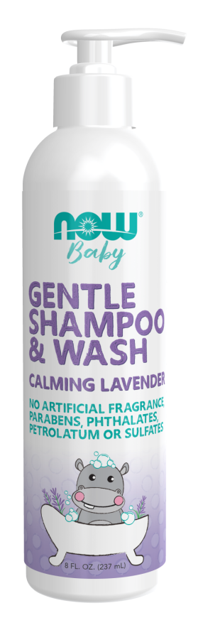 NOW Baby, Gentle Shampoo and Wash, Calming Lavender, Paraben Free, 8 Fluid Ounces