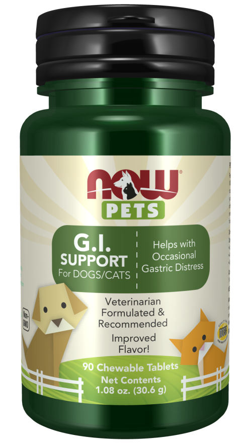 NOW Pet Health, G.I. Support Supplement, Formulated for Cats & Dogs, NASC Certified, 90 Chewable Tablets