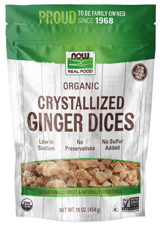 NOW Foods, Organic Crystallized Ginger Dices, Low-Sodium, Preservative-Free and Non-GMO, 16-Ounce (Packaging May Vary)