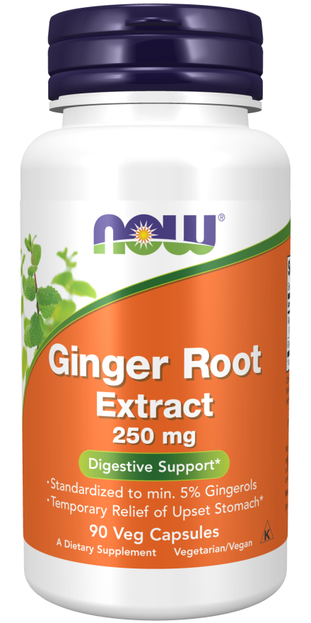 NOW Supplements, Ginger Root Extract 250 mg, Temporary Relief of Upset Stomach*, Digestive Support*, 90 Veg Capsules