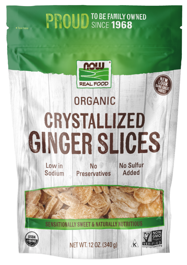 NOW Foods, Organic Crystallized Ginger Slices, Low-Sodium, Sulfur-Free, Preservative-Free and Non-GMO, 12-Ounce (Packaging May Vary)