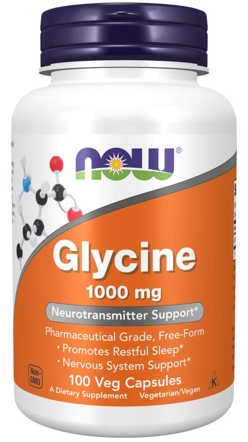 NOW Glycine 1000 mg, Neurotransmitter Support, 100 Veg Capsules