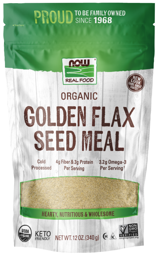 NOW Foods, Organic Golden Flax Seed Meal, Source of Essential Fatty Acids and Fiber, Cold-Processed, Certified Non-GMO, 12-Ounce (Packaging May Vary)