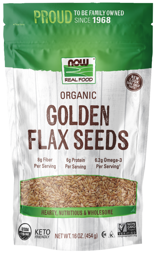 NOW Foods, Organic Golden Flax Seeds, Source of Essential Fatty Acids and Fiber, Certified Non-GMO, 16-Ounce (Packaging May Vary)