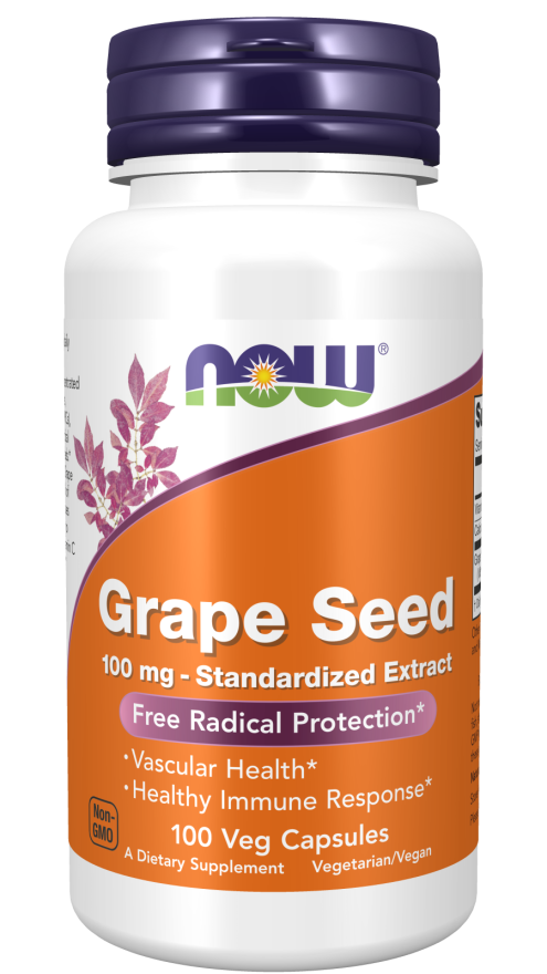 NOW Supplements, Grape Seed 100 mg - Standardized Extract, Highly Concentrated Extract with a Minimum of 90% Polyphenols, with Vitamin C, 100 Veg Capsules