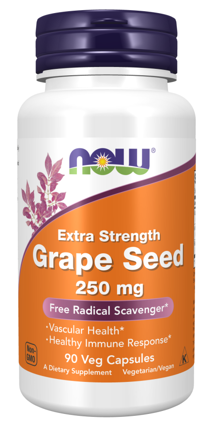 NOW Supplements, Grape Seed (a Highly Concentrated Extract with a Minimum of 90% Polyphenols) Extra Strength 250 mg, 90 Veg Capsules