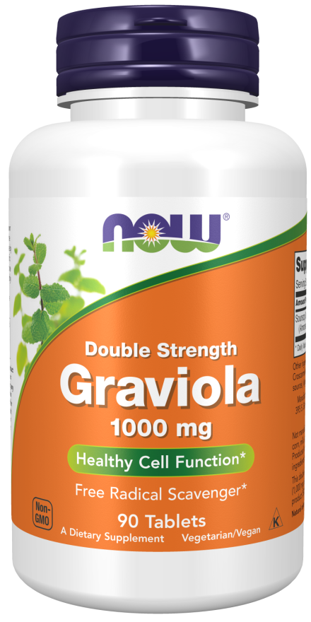 NOW Supplements, Graviola 1,000 mg, Double Strength, Healthy Cell Function*, 90 Tablets