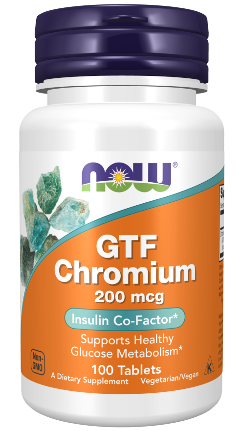 NOW Supplements, GTF (Glucose Tolerance Factor) Chromium 200 mcg, Insulin Co-Factor*, 100 Tablets