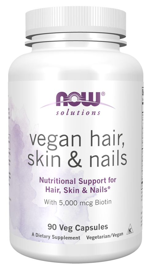 NOW Solutions, Vegan Hair, Skin & Nails, Nutritional Support with 5,000 mcg Biotin, 90 Veg Capsules