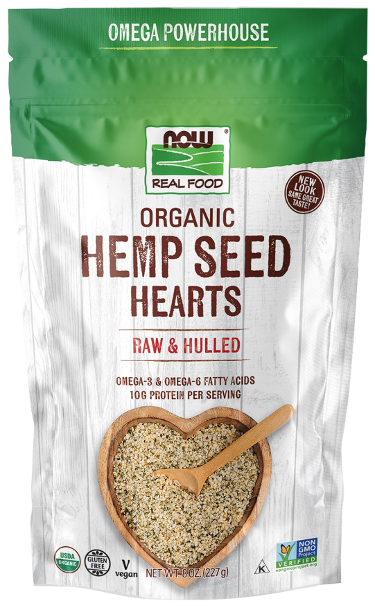 NOW Foods, Organic Hemp Seed Hearts, High in Protein and Iron, with Omega-3 and Omega-6 Fatty Acids, Raw and Hulled, 8-Ounce (Packaging May Vary)