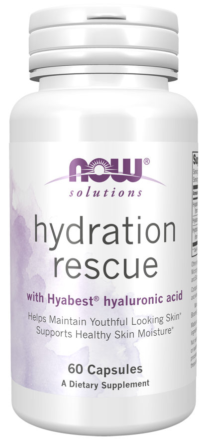 NOW Solutions, Hydration Rescue with Hyabest® hyaluronic acid, Helps Maintain Youthful Looking Skin*, Supports Healthy Skin Moisture*, 60 Veg Capsules