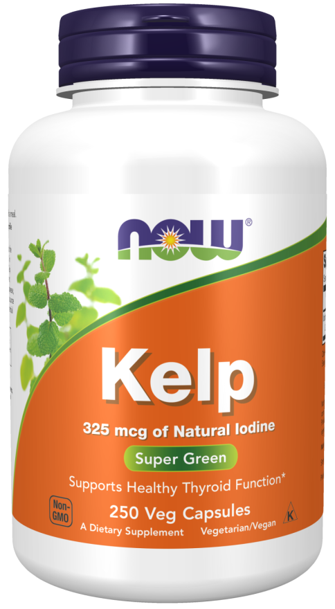 NOW Supplements, Kelp 325 mcg of Natural Iodine, Supports Healthy Thyroid Function*, Super Green, 250 Veg Capsules