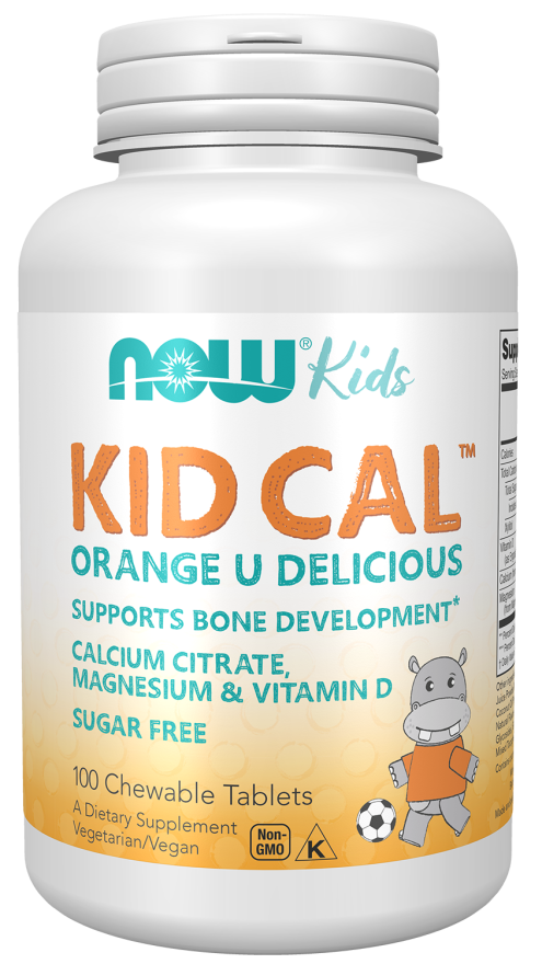 NOW Supplements, Kid Cal with Calcium Citrate, Magnesium and Vitamin D, Tart Orange, 100 Chewables, packaging may vary