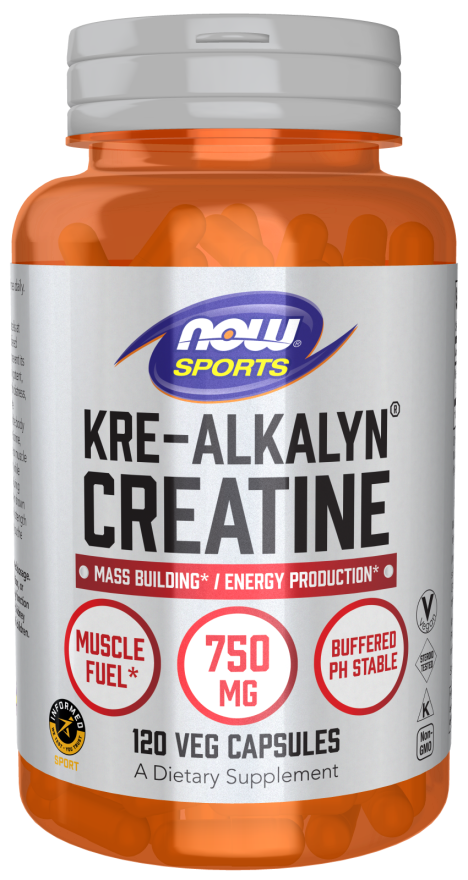 NOW Sports Nutrition, Kre-Alkalyn Creatine 750 mg, Mass Building*/Energy Production*, 120 Veg Capsules