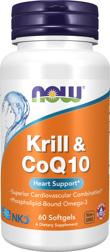 NOW Supplements, Krill & CoQ10, Phospholipid-Bound Omega-3, Heart Support*, 60 Softgels