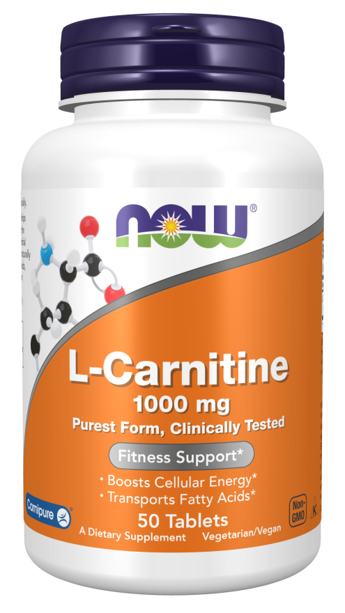 NOW Supplements, L-Carnitine 1,000 mg, Purest Form, Amino Acid, Fitness Support*, 50 Tablets