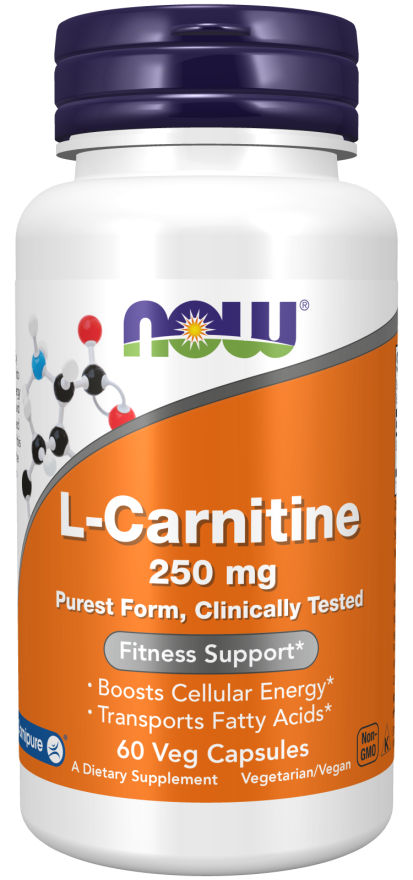 NOW Supplements, L-Carnitine 250 mg, Purest Form, Amino Acid, Fitness Support*, 60 Veg Capsules