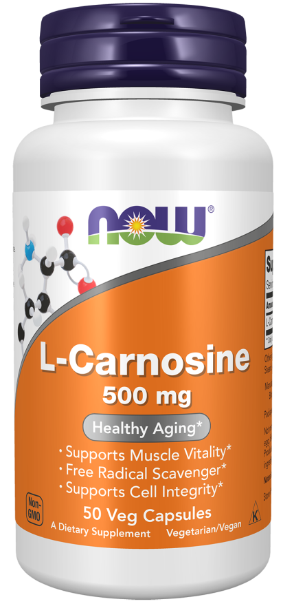 NOW Supplements, L-Carnosine (Beta-Alanyl-L-Histidine) 500 mg, Healthy Aging, 50 Veg Capsules