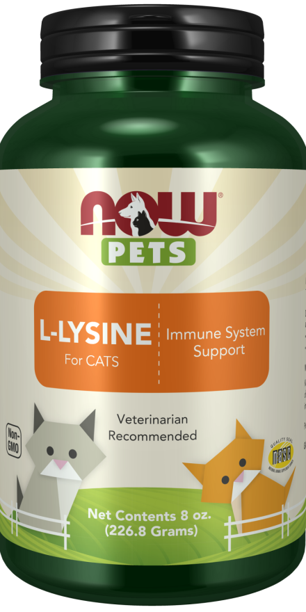 NOW Pet Health, L-Lysine Supplement, Powder, Formulated for Cats, NASC Certified, 8-Ounce