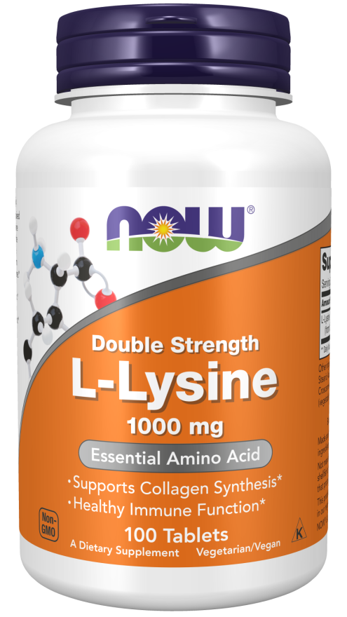 NOW Supplements, (L-Lysine Hydrochloride) 1,000 mg, Double Strength, Amino Acid, 100 Tablets