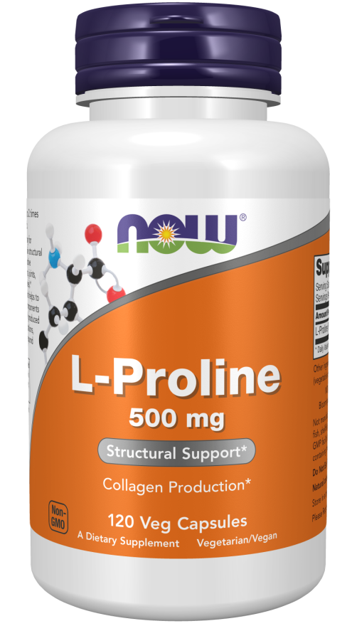 NOW Supplements, L-Proline 500 mg, Collagen Production*, Structural Support*, 120 Veg Capsules