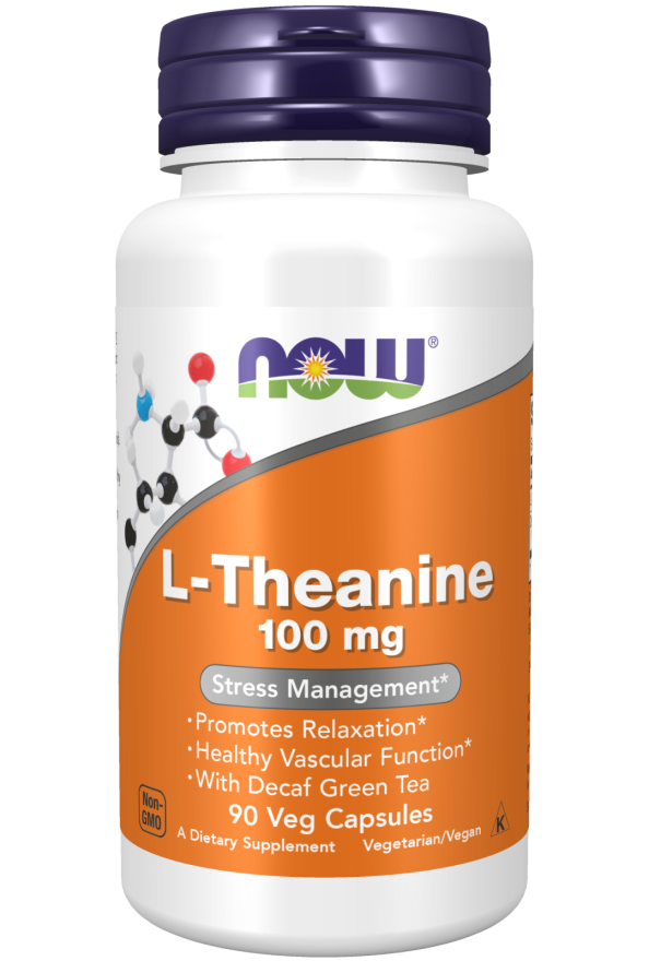 NOW Supplements, L-Theanine 100 mg with Decaf Green Tea, Stress Management*, 90 Veg Capsules