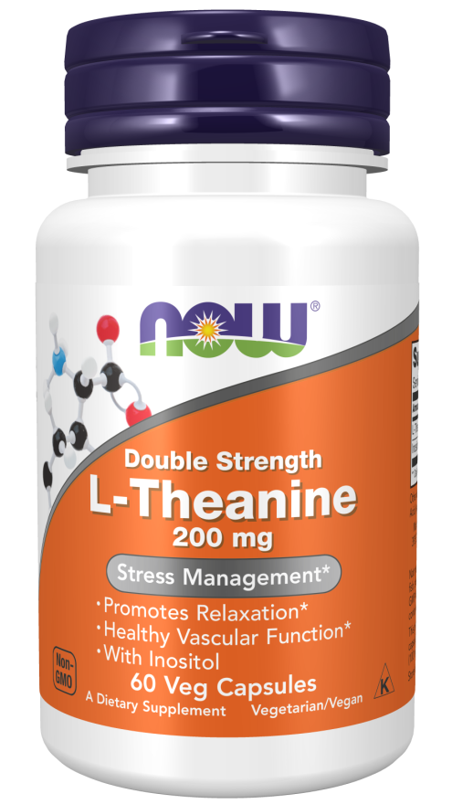 NOW Supplements, L-Theanine 200 mg with Inositol, Stress Management*, 60 Veg Capsules