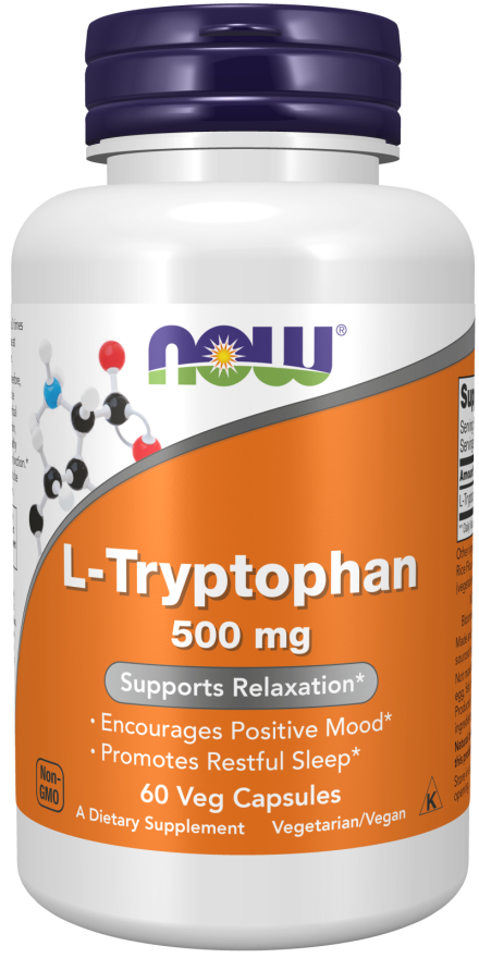 NOW Supplements, L-Tryptophan 500 mg, Encourages Positive Mood*, Supports Relaxation*, 60 Veg Capsules