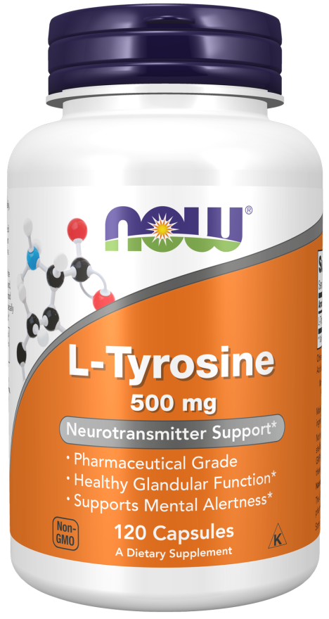 NOW Supplements, L-Tyrosine 500 mg, Supports Mental Alertness*, Neurotransmitter Support*, 120 Capsules