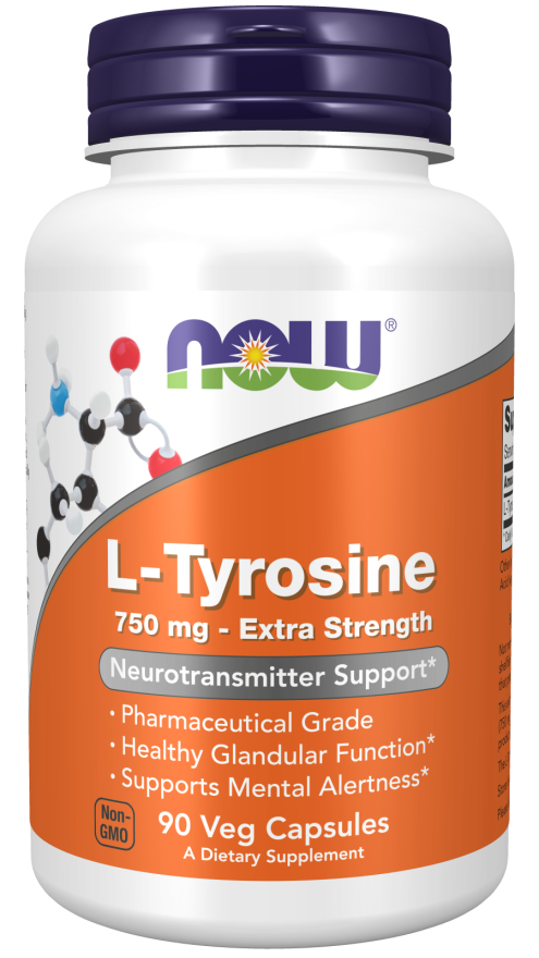 NOW Supplements, L-Tyrosine 750 mg, Supports Mental Alertness*, Neurotransmitter Support*, 90 Veg Capsules