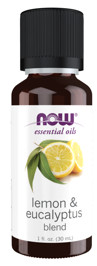 NOW Essential Oils, Lemon & Eucalyptus Oil Blend, Invigorating Aromatherapy Scent, Blend of Pure Lemon Oil and Pure Eucalyptus Oil, Vegan, Child Resistant Cap, 1-Ounce