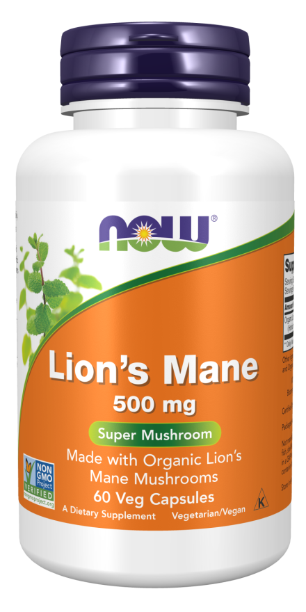 NOW Supplements, Lion's Mane 500 mg, Super Mushroom, Made with Organic Lion's Mane Mushrooms, 60 Veg Capsules