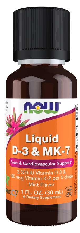NOW Supplements, Liquid D-3 & MK-7 with 2,500 IU Vitamin D-3 & 100 mcg Vitamin K-2 per 5 drops, 1-Ounce