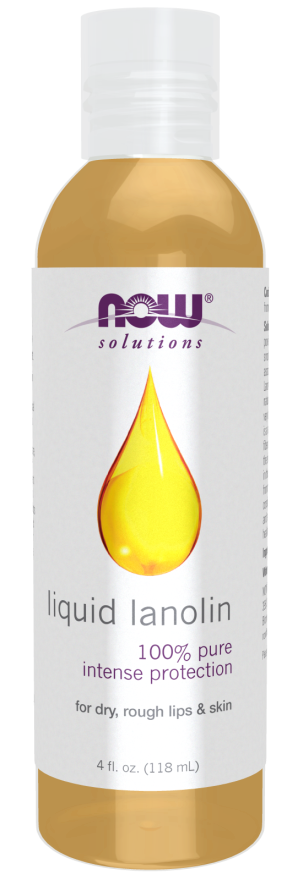 NOW Solutions, Liquid Lanolin Pure, Intense Protection, Formulated for Dry Rough Lips and Skin, 4-Ounce