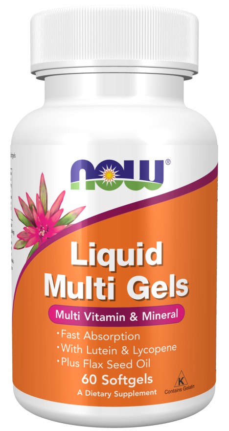 NOW Supplements, Liquid Multi Gels with Lutein and Lycopene, plus Flax Seed Oil, 60 Softgels